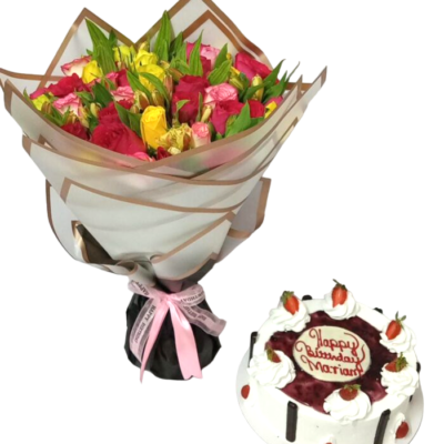 birthday flowers and cake