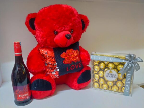 VALENTINE TEDDY BEAR,CHOCOLATE AND WINE