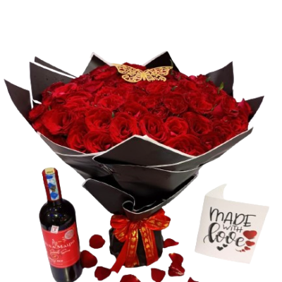 100 Red Rose Bouquet & Wine